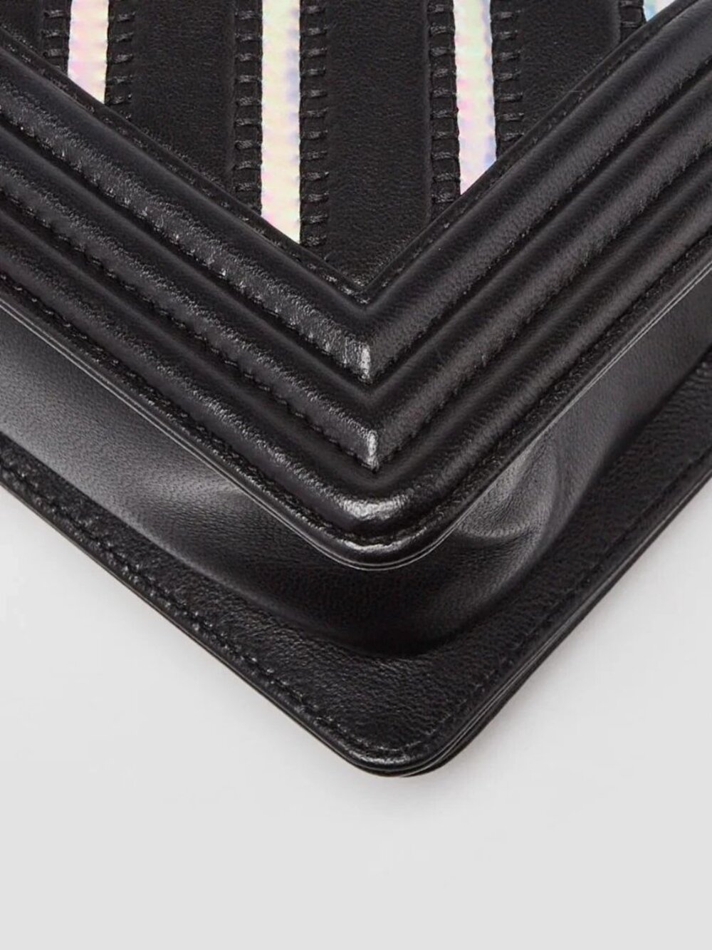 Chanel Black/Silver Lambskin Leather and Iridescent PVC Chevron Quilted Small... - Picture 4 of 10